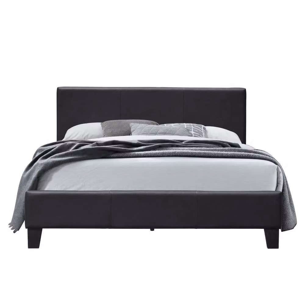 Comfy Living Ltd Modern Faux Leather Upholstered Bedframe in Black, W/D/H: 140 x 200 cm – 2