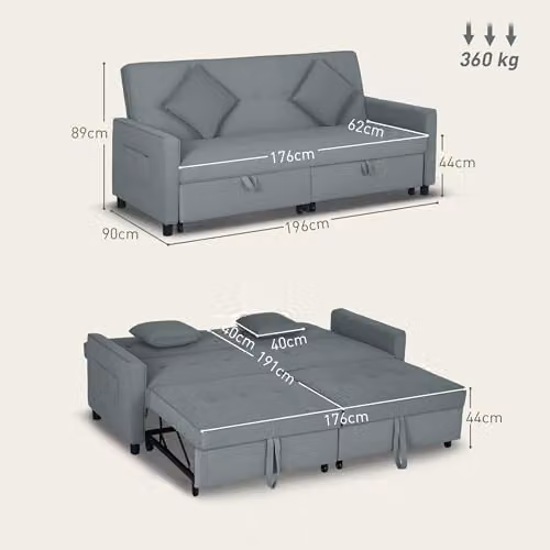 HOMCOM Reversible L-Shaped 3 Seater Sectional Sofa Bed in Grey with Scatter Cushions – 2