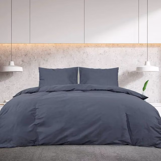 Berkfield Home Elegant Cotton Duvet Cover and Pillowcase Set in Anthracite, W/D/H: 240 x 220 cm and 50 x 70 cm – 1