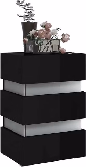 Berkfield Home LED Bedside Cabinet in High Gloss Black, W/D/H: 45 x 35 x 67 cm