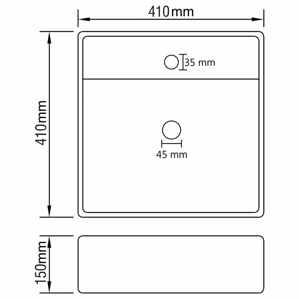 Berkfield Home Luxury Square Ceramic Countertop Basin with Overflow in Matt Light Grey W: 41 cm, D: 41 cm – 3