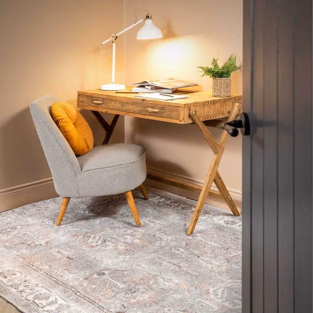 The Rug House Distressed Floral Medallion Persian Washable Non Slip Area Rug, Grey, W: 170 cm, D: 120 cm