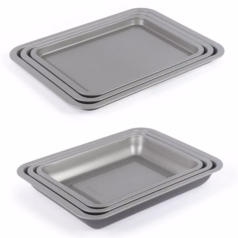 Havendro 6-Piece Non-Stick Carbon Steel Rectangular Baking and Roasting Tray Set in Silver and Grey – 2