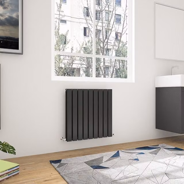 AicaBathroom Horizontal Flat Panel Double Steel Radiator in Black, Width: 61.2 cm