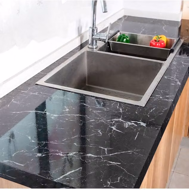 Living and Home Self-Adhesive PVC Marble Wallpaper in Black, W/D/H: 0.6 x 10 x 0 cm – 1
