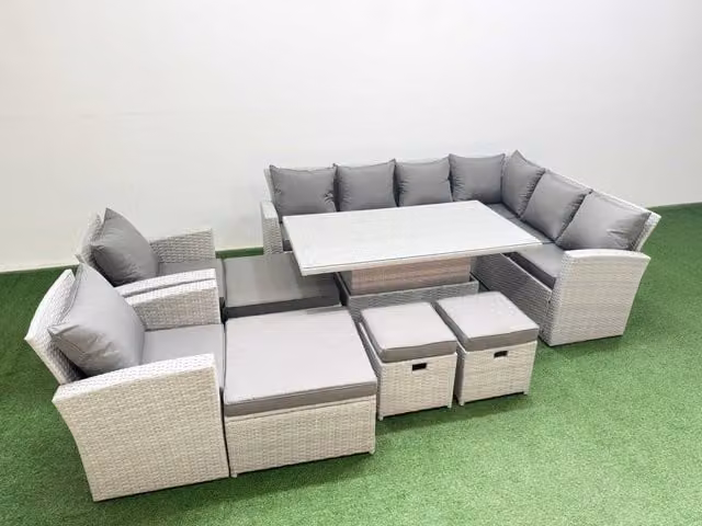 Fimous 12 Seat Rattan Garden Furniture Corner Sofa Set with Armchair in Light Grey
