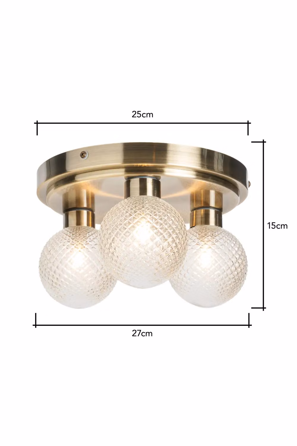 BHS Lighting Diana Antique Brass 3 Light Flush Bathroom Ceiling Light in Gold – 3