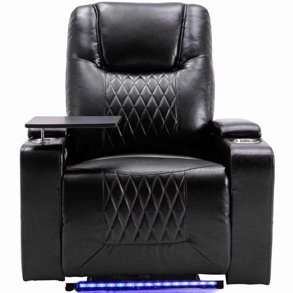 Matteo Electric Recliner Chair in Black Synthetic Leather with USB, Swivel Tray and Storage – 7