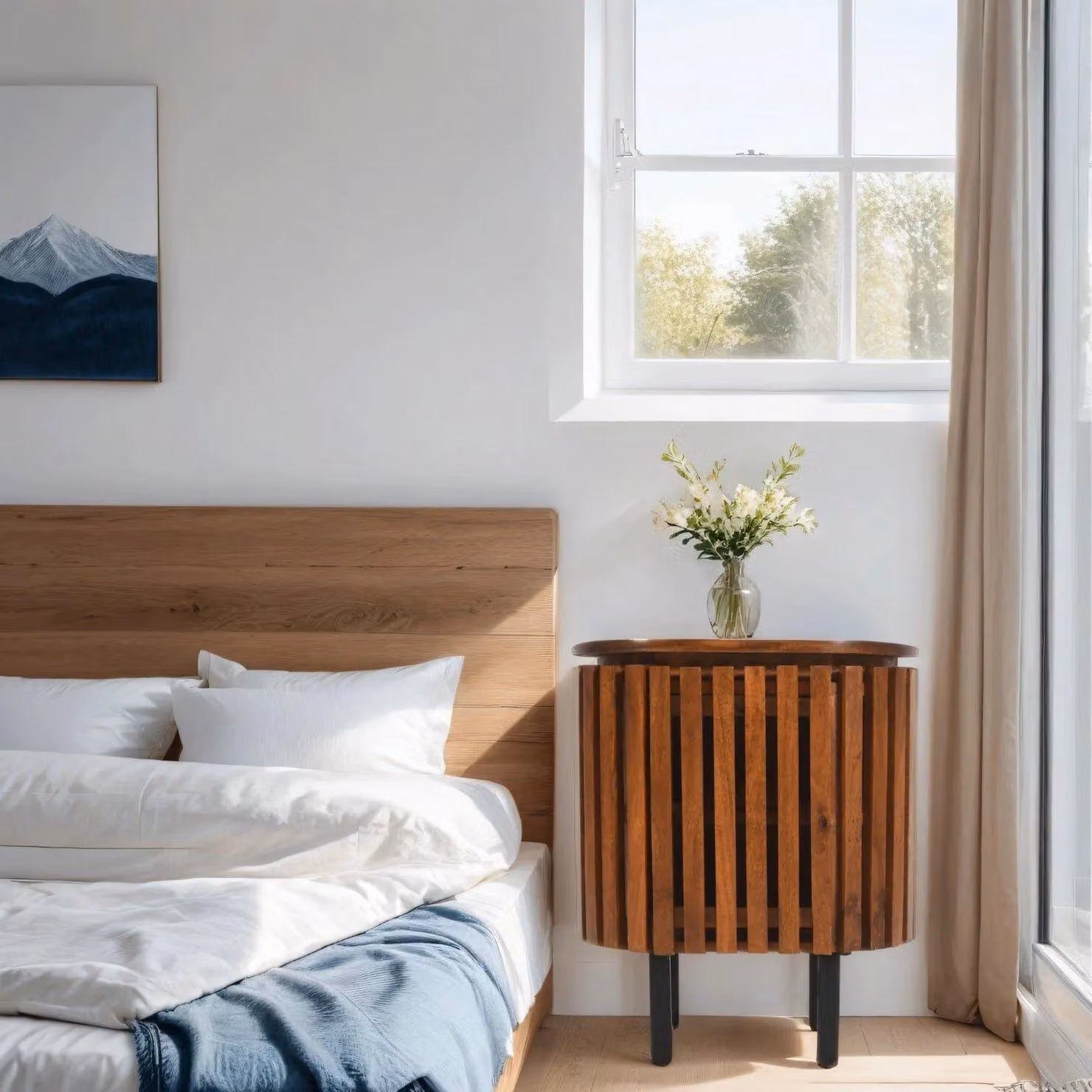 IH Design Carney Mango Wood Slatted Bedside Table with Door, Brown, W/D/H: 60 x 50 x 40 cm – 4