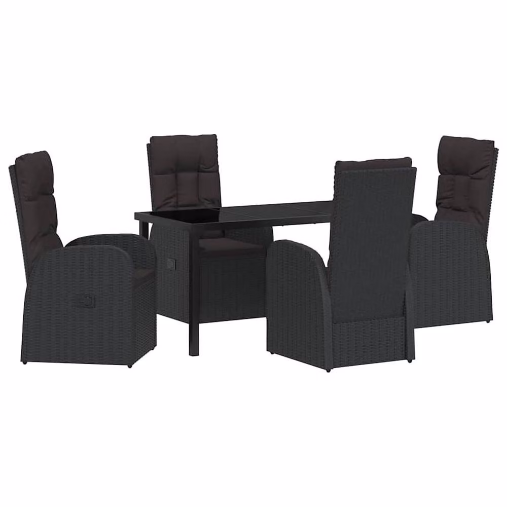 Berkfield Home 5-Piece Black Poly Rattan Garden Dining Set with Weather-Resistant Cushions and Glass Top – 2