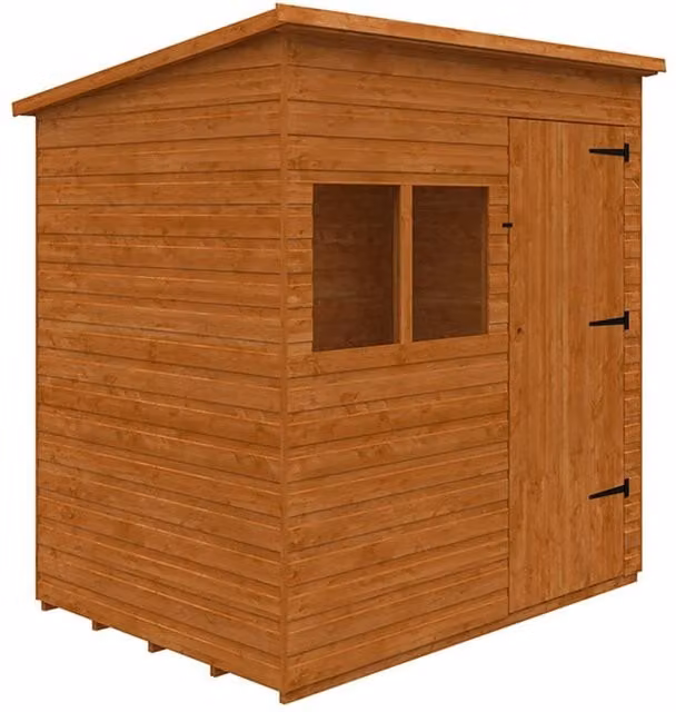 Buttercup Farm Deluxe Pent 12mm Wooden Garden Shed in Orange and Grey, W: 217.3 cm, D: 145.0 cm, H: 145.0 cm