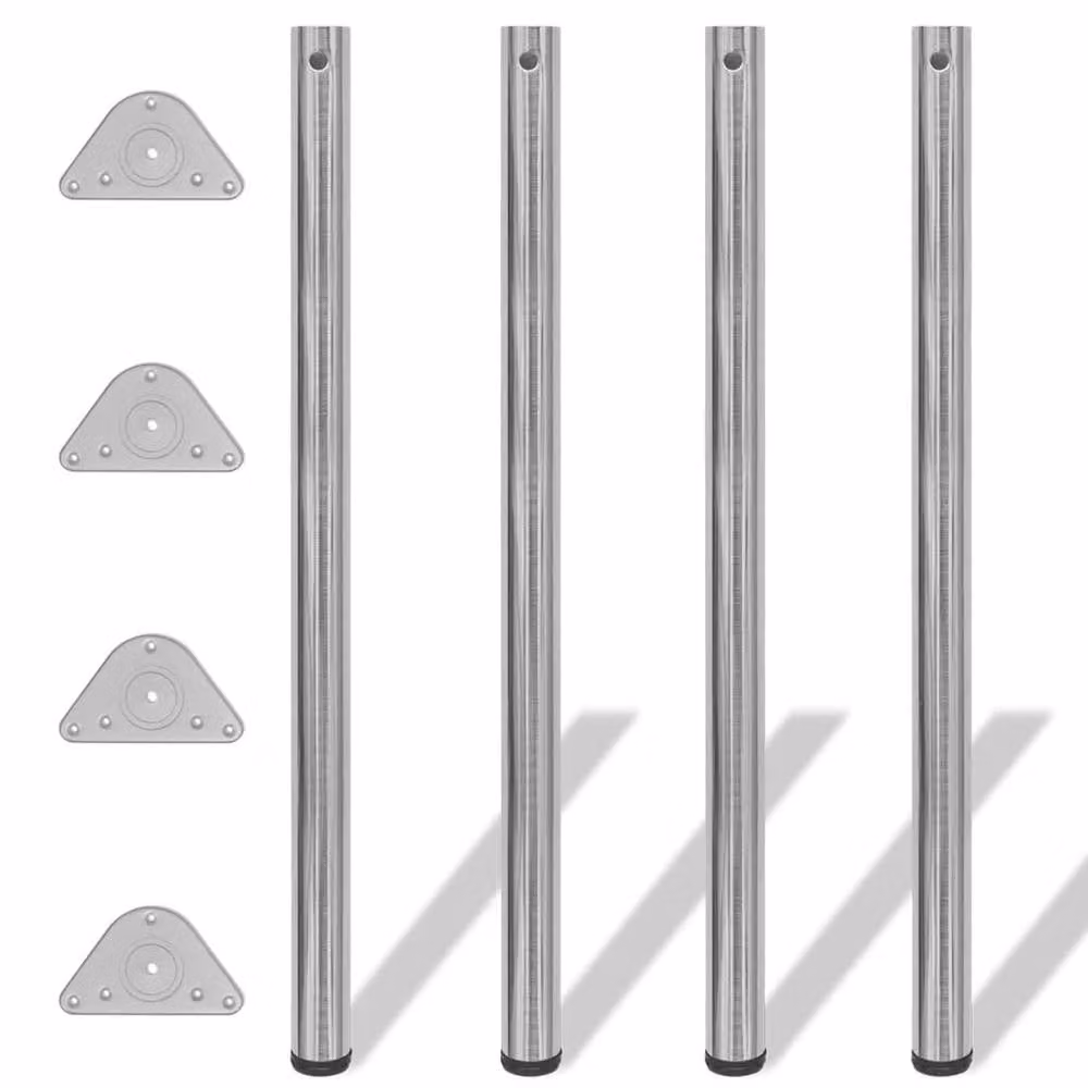 Berkfield Home Height Adjustable Table Legs in Brushed Silver Metal, Height: 110 cm