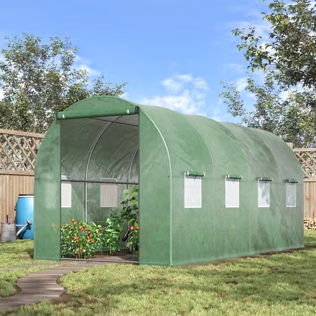 OUTSUNNY Walk in Polytunnel Greenhouse in Bright Green with Galvanised Steel Frame and Zipped Door, W/D/H: 195 x 195 x 197 cm – 1
