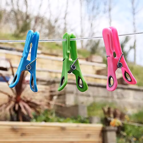 JVL Large Peg Bag with 144 Prism Clip Pegs with Hooks, Multicolour – 5