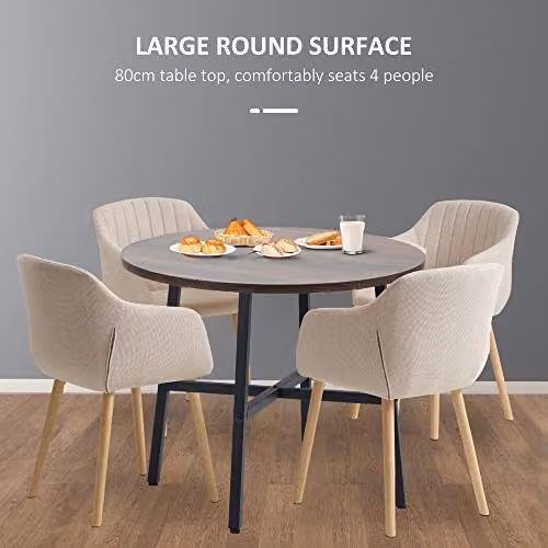 HOMCOM Industrial Style Round Dining Table for 4 People, Rustic Brown and Black, Diameter: 80 cm – 3