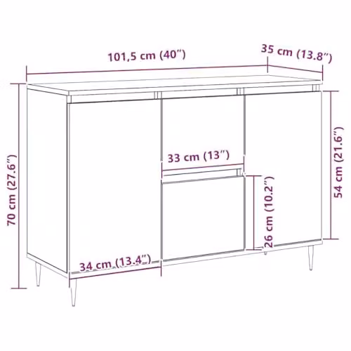 vidaXL Sideboard in Smoked Oak, Brown, W/D/H: 101.5 x 35 x 70 cm – 3