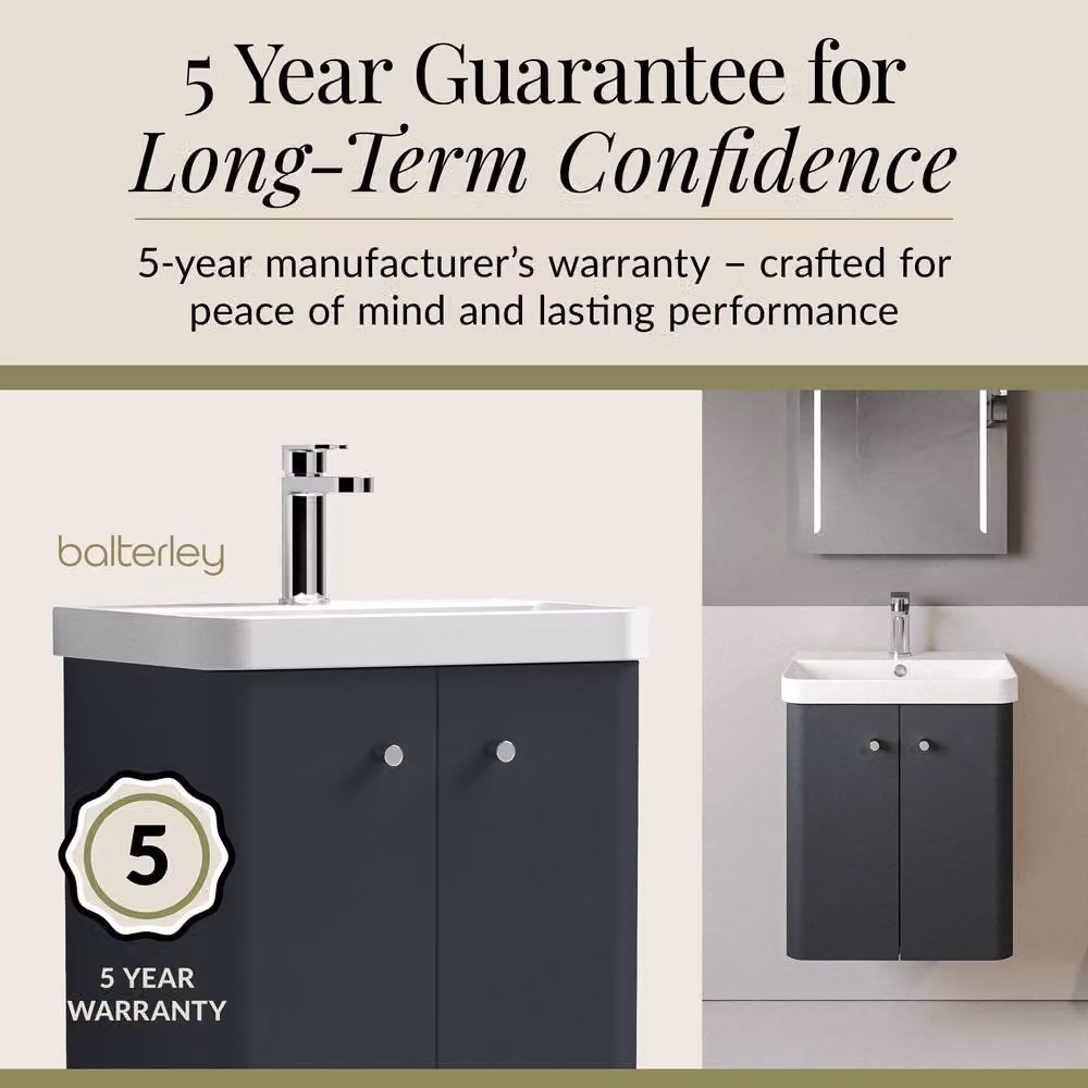 Balterley Wall Hung 2 Door Modern Bathroom Vanity Unit with Ceramic Sink in Matt Dark Grey, Width: 50 cm – 3