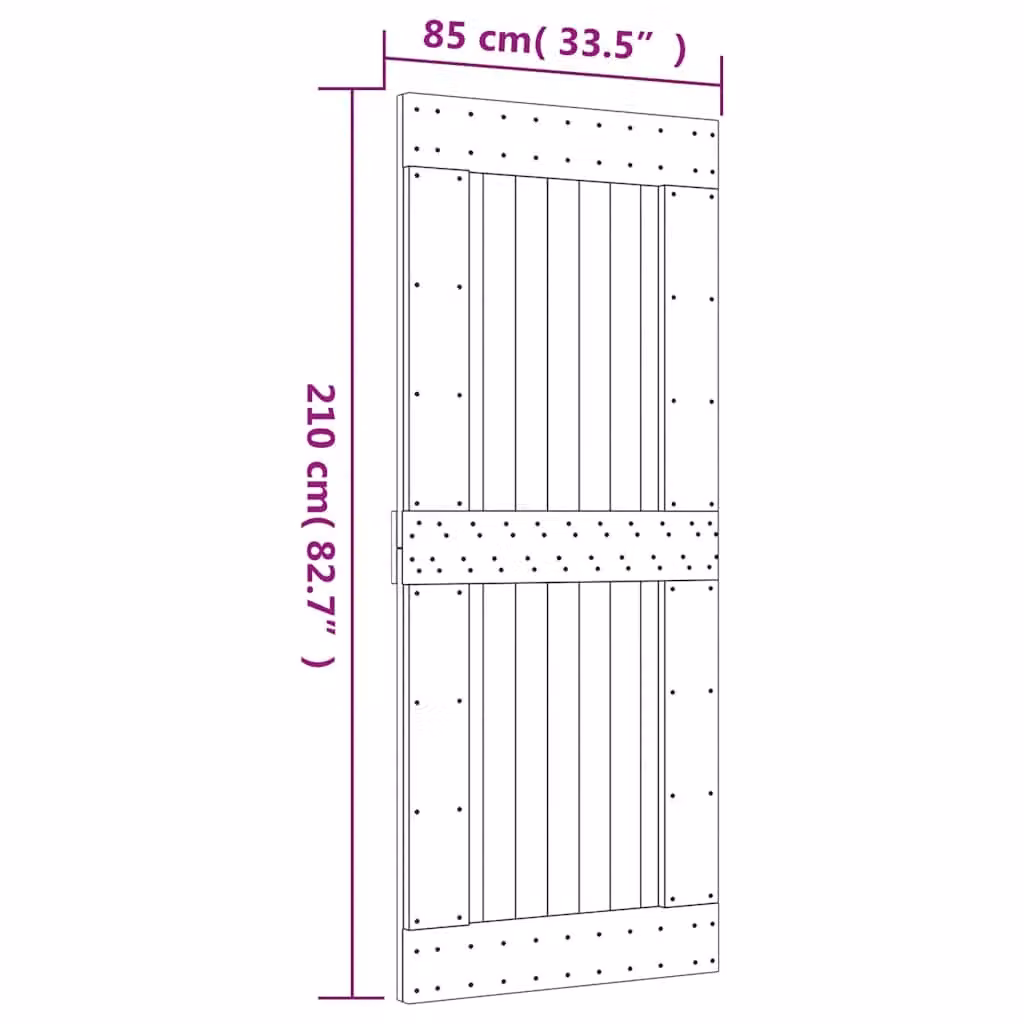 Berkfield Home Narvik Rustic Sliding Door, Solid Brown Wood, W: 85 cm, H: 210 cm – 2