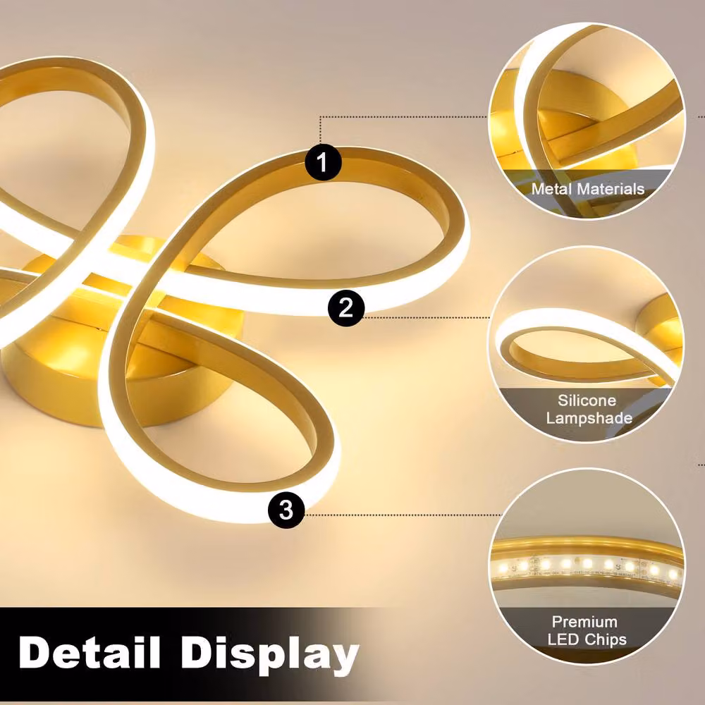 Pheashine Modern Gold LED Ceiling Light, 30W 3000K Warm White Aluminium Fixture – 2