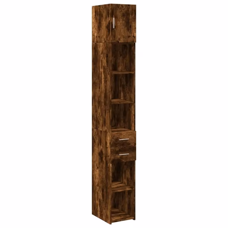 Berkfield Home Slim Freestanding Storage Cabinet in Smoked Oak Brown, W/D/H: 30 x 22.5 x 225 cm