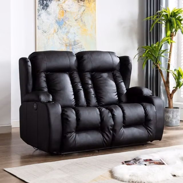 More4Homes Caesar 2 Seater Electric High Back Recliner Sofa in Black Bonded Leather