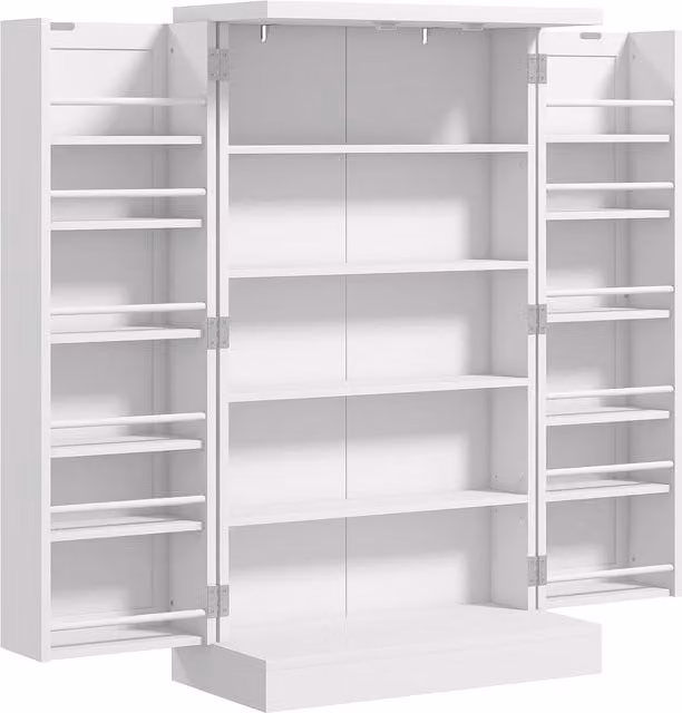 HOMCOM White Modern Kitchen Pantry Cupboard with Adjustable Internal Shelves and Hinged Doors – 1