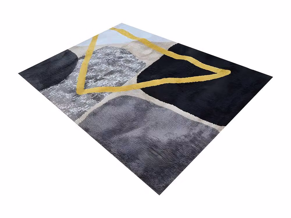 Vente-unique PICADILLY Contemporary Abstract Rug in Grey, Black, Gold and Anthracite, W: 160 cm, D: 230 cm – 3
