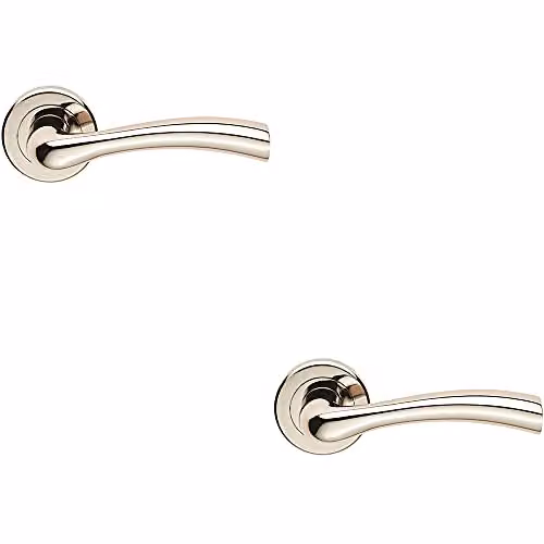 Loops Pair of Curved Flared Door Handles with Concealed Fix Round Rose in Polished Nickel