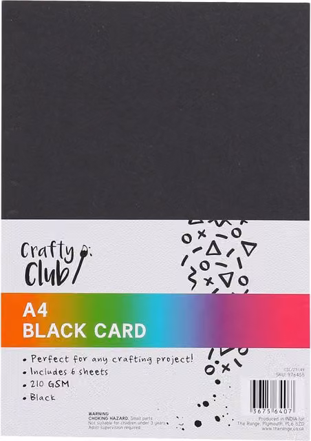 Crafty Club Black A4 Construction Paper, 6 Pack
