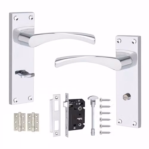 Golden Grace Astrid Bathroom Handle Lock and Hinge Set in Silver Zinc
