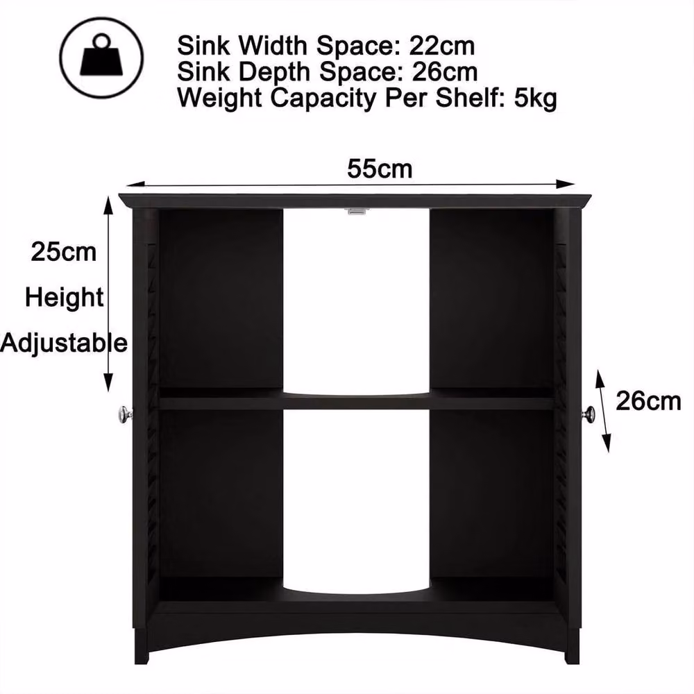 Kelvenix Black Under Sink Bathroom Storage Unit with Roll Shutter Door and Internal Shelves – 3