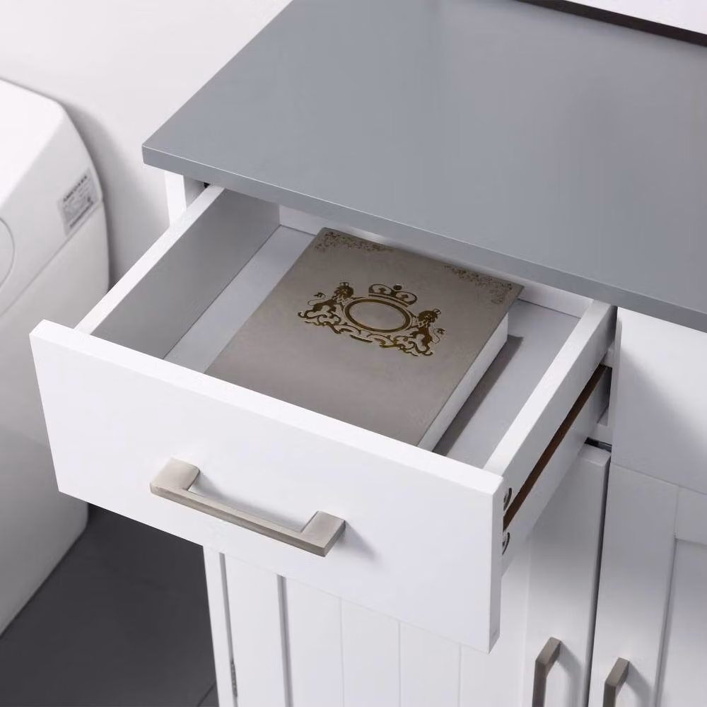 Wyld Haus Tova White Bathroom Storage Cabinet with 2 Drawers and Double Doors, H 76 cm x W 68 cm x D 33 cm – 4