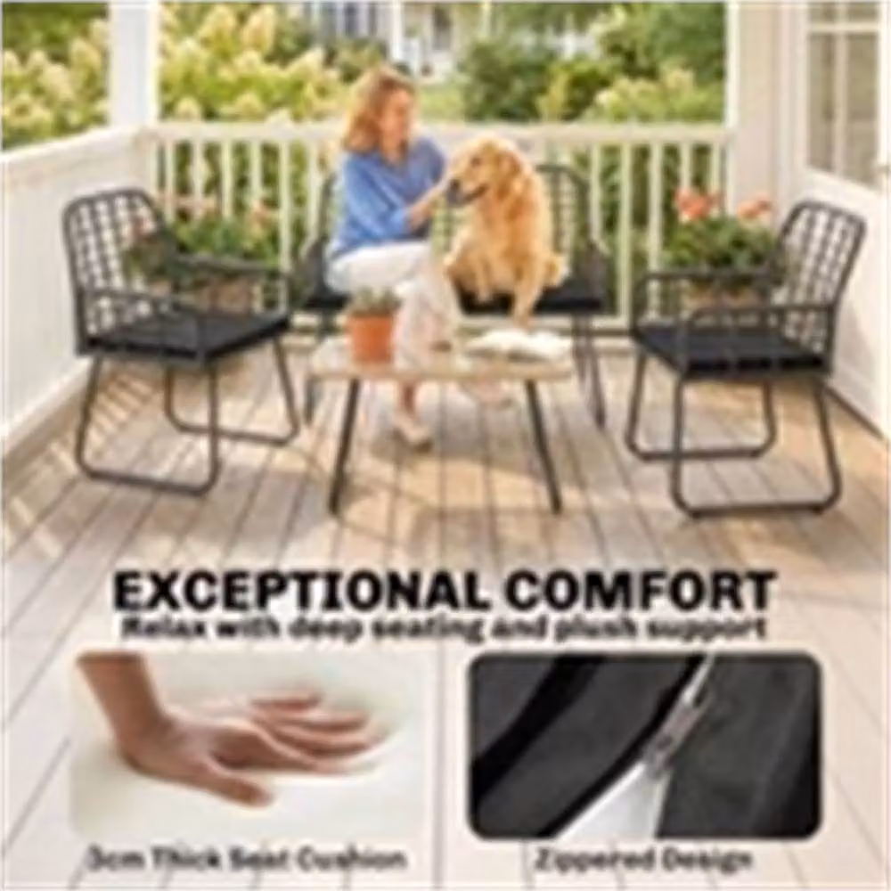 Nordara Black Rattan Garden Furniture Set with Upholstered Cushions and Powder Coated Steel Frame – 4