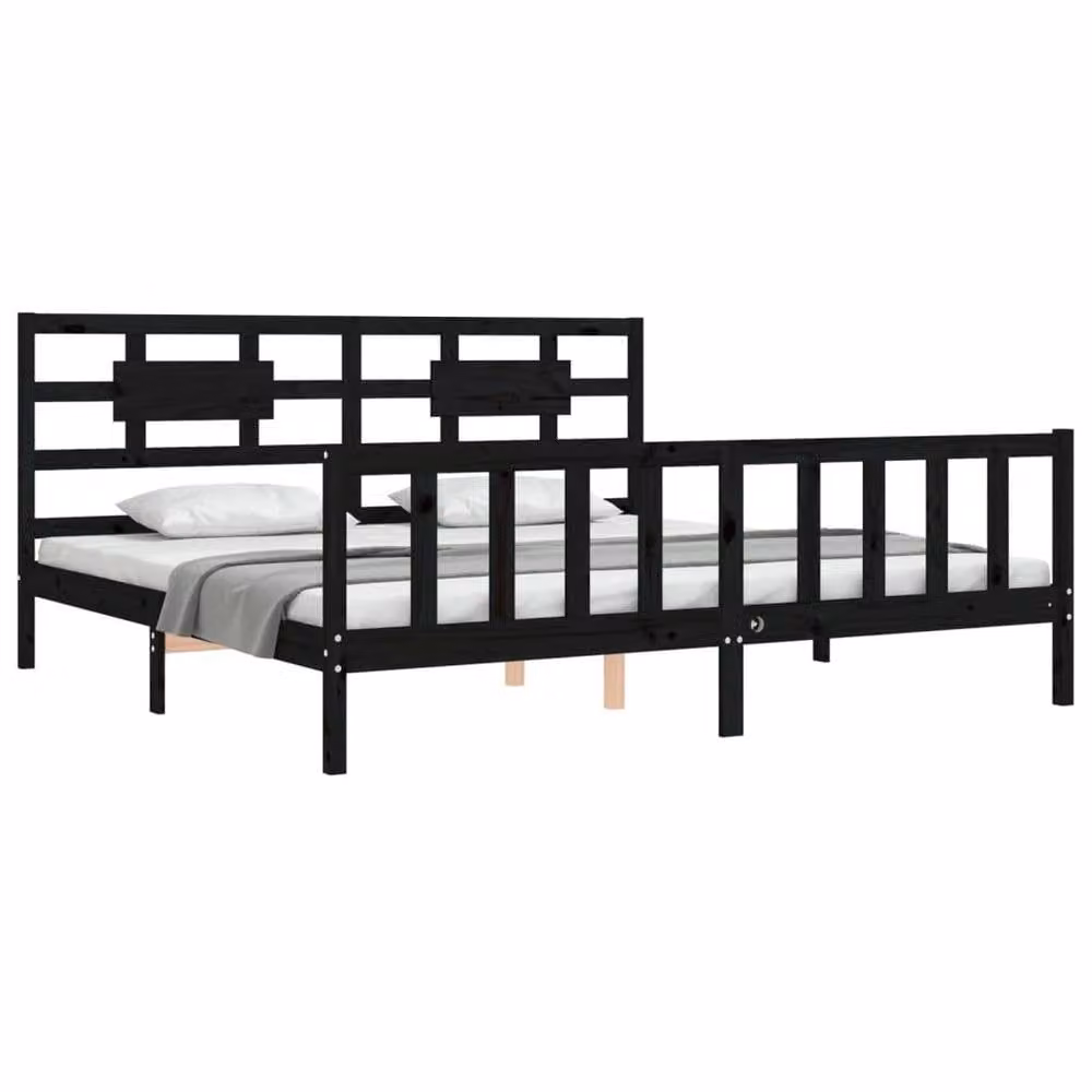 Berkfield Home Solid Wood Bed Frame with Headboard in Black, 200 x 200 cm – 3