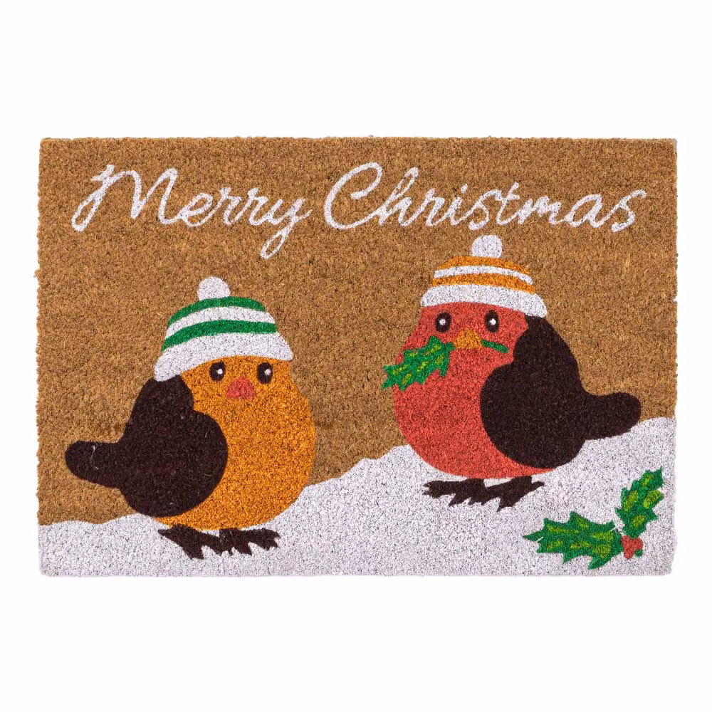JVL Christmas Coir and PVC Doormat with Robins Design, Multicolour, W: 40 cm, D: 60 cm – 2