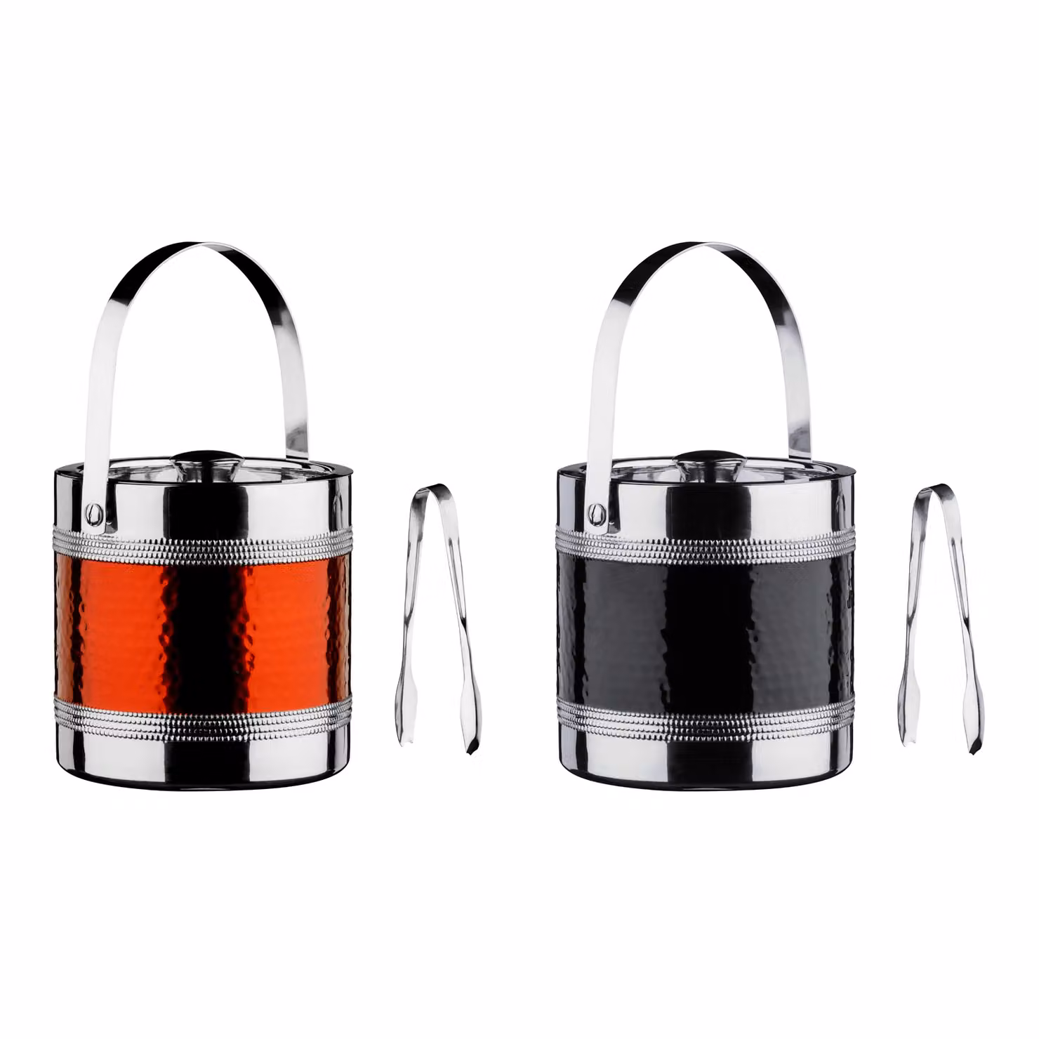 Premier Housewares Stainless Steel Ice Bucket with Lid and Tongs, Silver with Red Hammered Finish – 4