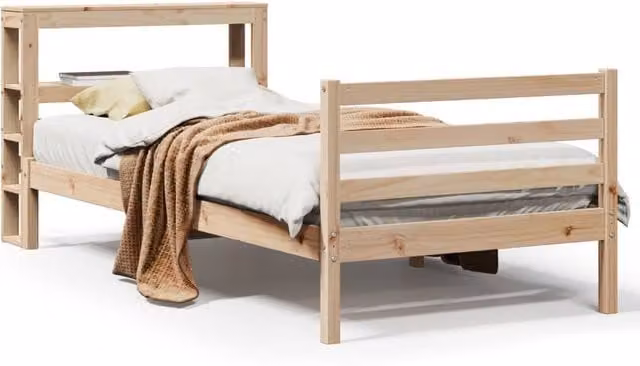 Berkfield Home Single Solid Wood Pine Bed Frame in Beige, W/D/H: 90 x 190 cm