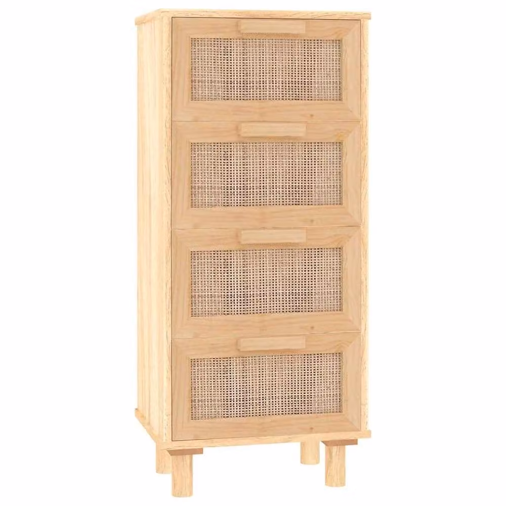 Berkfield Home Brown Sideboard in Solid Pine and Natural Rattan, W/D/H: 40 x 30 x 90 cm – 2