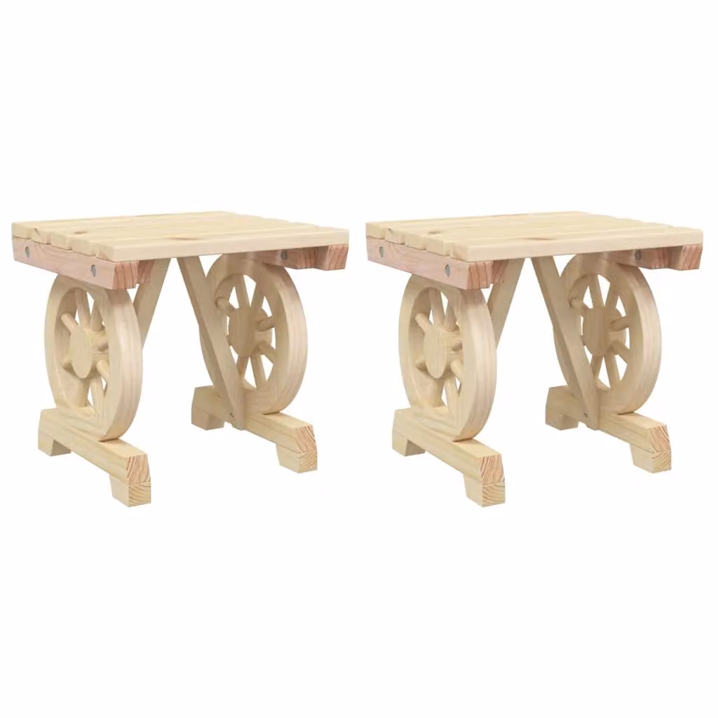 Berkfield Home Set of 2 Rustic Brown Solid Wood Fir Garden Footstools – 2