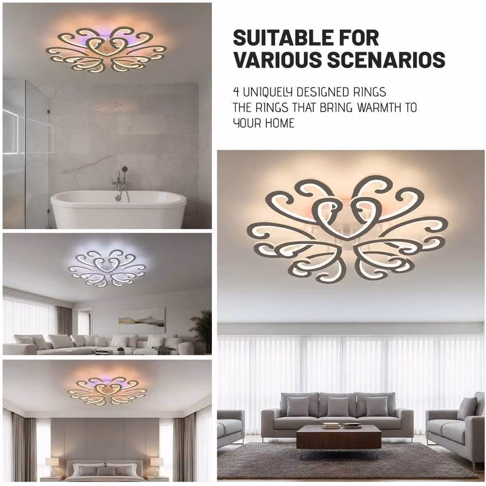 FLAVORA 100W Modern LED Ceiling Light, Dimmable RGB Chandelier in White – 2