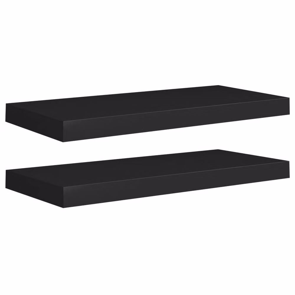 Berkfield Home Durable Floating Wall Shelves, 2 Pack, Black, W: 60 cm, D: 23.5 cm, H: 3.8 cm – 3