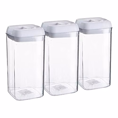 Argon Tableware Airtight Plastic Food Storage Containers with Flip Lock Lids, 1.2 l, White, Set of 3 – 1