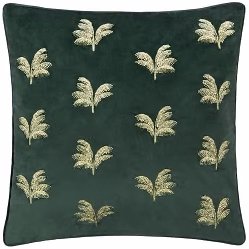 Paoletti Guilded Palms Floral Embroidered Velvet Cushion in Green, W/D/H: 45 x 45 x 45 cm – 1