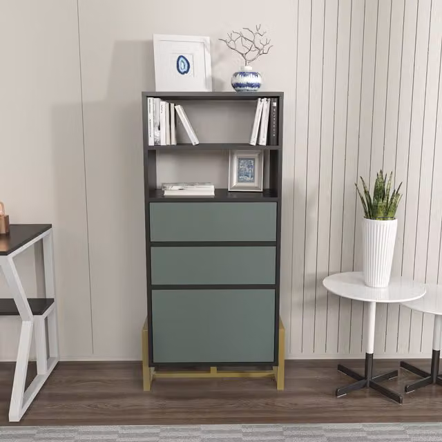 Decorotika Utopia Modern Bookshelf in Black and Green Matt Wood and Metal