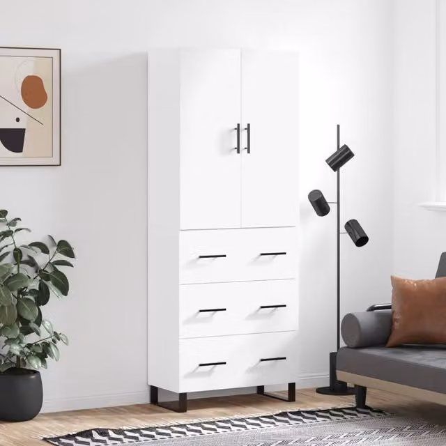 Berkfield Home White Modern Highboard with Hinged Doors and Internal Shelves, W/D/H: 69.5 x 34 x 180 cm