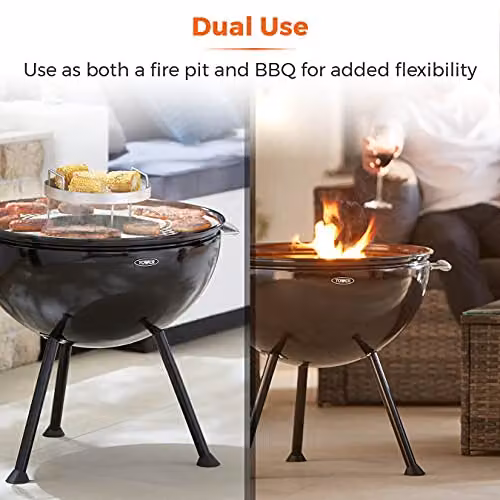 Tower T978512 2-in-1 Sphere Fire Pit and Charcoal BBQ Grill in Black – 3