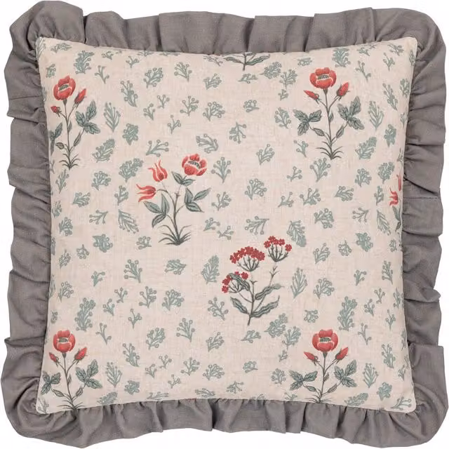 Make It A Home Renata Floral Printed Linen Ruffle Cushion Cover in Multicolour