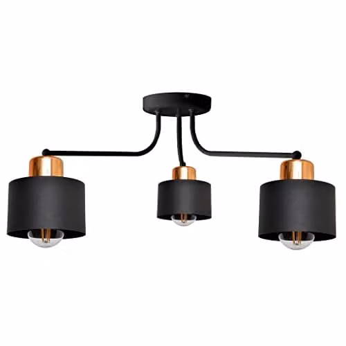 Netlighting Edison Multi Arm Semi Flush Ceiling Light in Black and Copper, Diameter: 65 cm