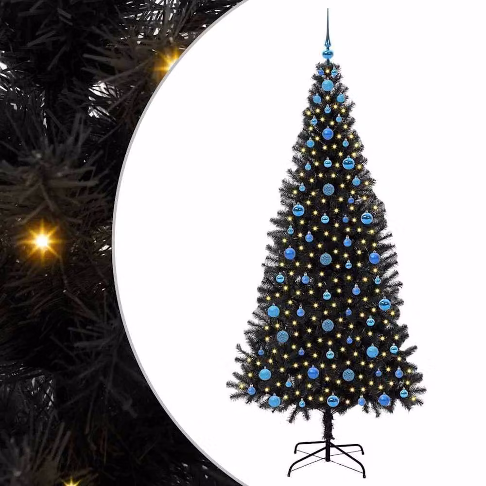 Berkfield Home Black PVC Christmas Tree with 300 LEDs and Stand, Height: 210 cm – 2