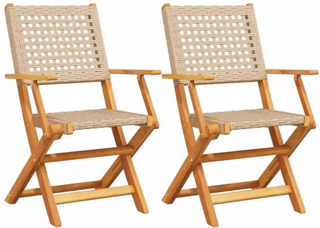 Berkfield Home Set of 2 Beige Garden Chairs in Acacia Wood and Poly Rattan